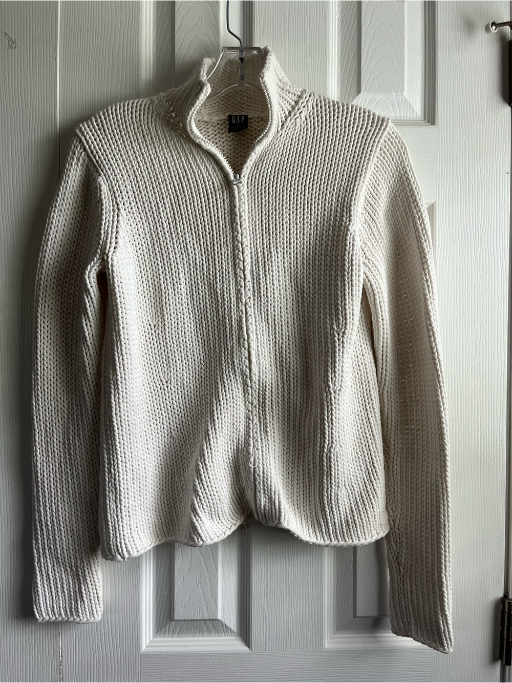 Gap Women’s Fisherman Knit Mock Zip Cardigan Sweater Cotton Preppy Size Small